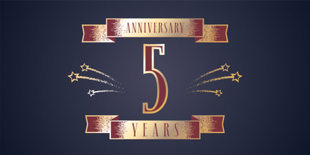 5 years anniversary celebration vector icon, logo. Template design element with golden number and...