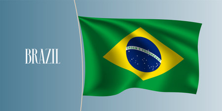 Brazil waving flag vector illustration. Green yellow blue elements as a national Brazilian symbolのイラスト素材