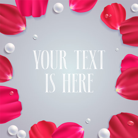 Vector template greeting card or invitation illustration. Design element with rose petals and headlineのイラスト素材