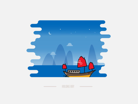 Vietnamese junk boat cruiseのイラスト素材