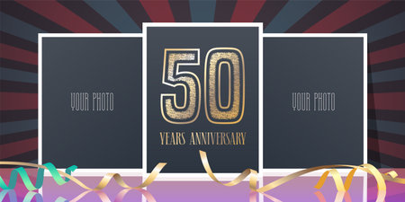 50 years anniversary vector icon. Template design element, greeting card with collage of photo frames and number for 50th anniversaryのイラスト素材