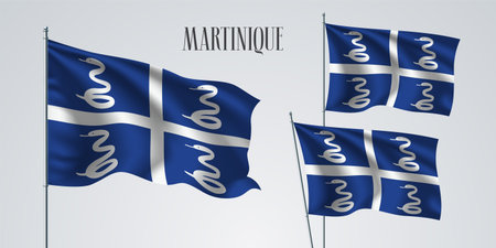 Martinique waving flag set of vector illustration. Blue white colors of Martinique wavy realistic flag as a patriotic symbolのイラスト素材