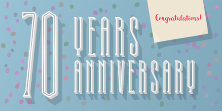 70 years anniversary vector icon. Graphic horizontal design element for 70th anniversary greeting card.のイラスト素材