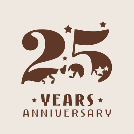 25 years anniversary vector icon, logo. Graphic design element with number and stars decoration for 25th anniversaryのイラスト素材
