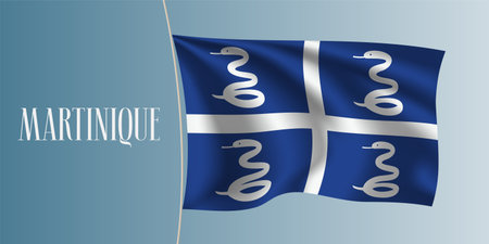 Martinique waving flag vector illustration. Cross with icon elements as a national Martinique symbolのイラスト素材