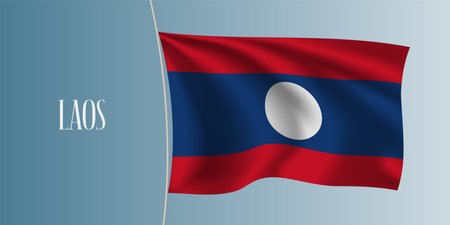 Laos waving flag vector illustration in Stripes elements as a national Laotian symbol.のイラスト素材