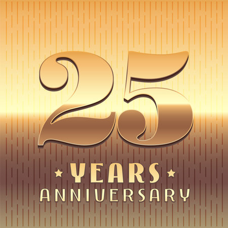 25 years anniversary vector icon, symbol. Graphic design element or logo with golden metal number for 25th anniversaryのイラスト素材