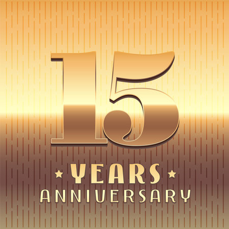 15 years anniversary vector icon, symbol. Graphic design element or logo with golden metal number for 15th anniversaryのイラスト素材