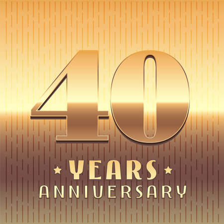 40 years anniversary vector icon, symbol. Graphic design element or logo with golden metal number for 40th anniversaryのイラスト素材