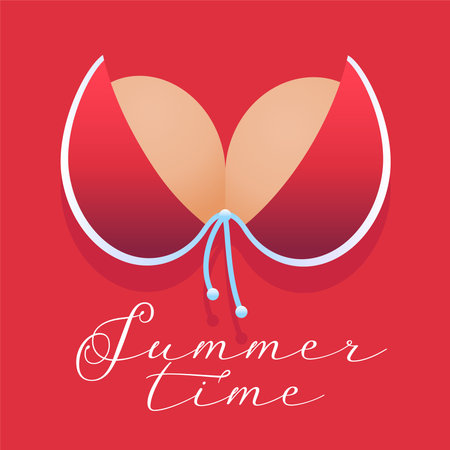 Red bikini bra in summer time concept vector illustrationのイラスト素材