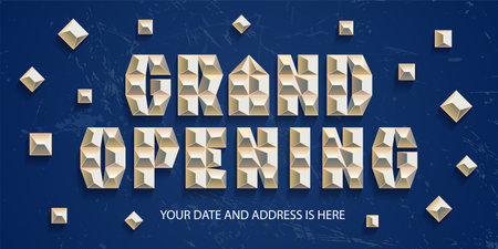 Grand opening vector banner, poster, illustration. Nonstandard design element with gold color letters for opening ceremonyのイラスト素材