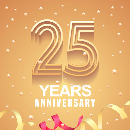 25 years anniversary vector icon, logo. Graphic design element with golden numbers and festive background for 25th anniversaryのイラスト素材