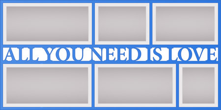 Collage of photo frames vector illustration, background. Sign All you need is love and design element with blank photo frames with bordersのイラスト素材