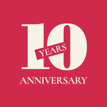 10 years anniversary vector icon, logo. Design element with red color background and number for 10th anniversaryのイラスト素材