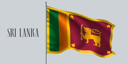 Sri Lanka waving flag on flagpole vector illustrationのイラスト素材