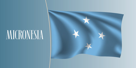 Micronesia waving flag vector illustration. Iconic design element as a national Micronesia symbolのイラスト素材