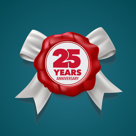 25 years anniversary icon. Template design element, symbol with number and red seal for 25th anniversary greeting cardのイラスト素材