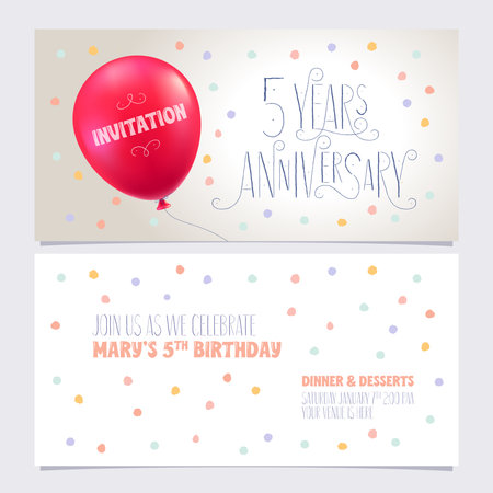 5 years anniversary invite illustration. Graphic design elementのイラスト素材
