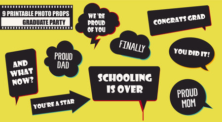 Set Of Photo Booth Props Vector Illustration Graduate Party Collection Of Quotes And Jokes In Speech Bubbles Perfect For Photobooth Shooting With Grads Tasmeemme Com