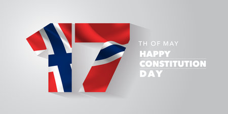Norway happy constitution day greeting card, banner, vector illustration. Norwegian national day 17th of May background with elements of flagのイラスト素材