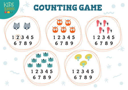 Counting game for preschool children learning activity vector illustrationのイラスト素材