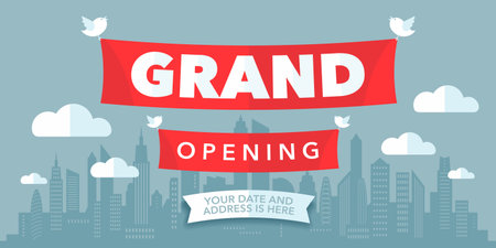 Grand opening vector background with modern paper cutout signのイラスト素材