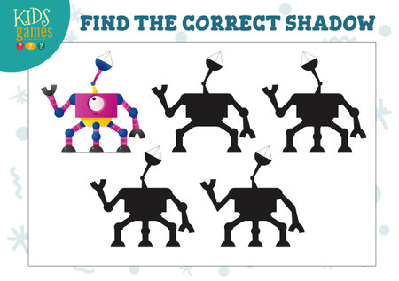 Find the correct shadow for cute cartoon humanoid robot educational preschool kids mini gameのイラスト素材