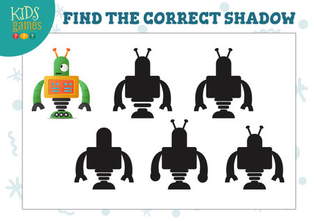 Find the correct shadow for cute cartoon robot educational preschool kids mini gameのイラスト素材