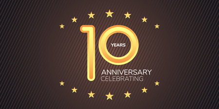 10 years anniversary vector icon, logo. Graphic design element with golden neon digitのイラスト素材