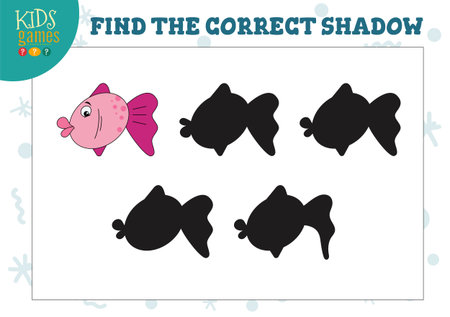 Find the correct shadow for cute cartoon fish preschool kids mini gameのイラスト素材