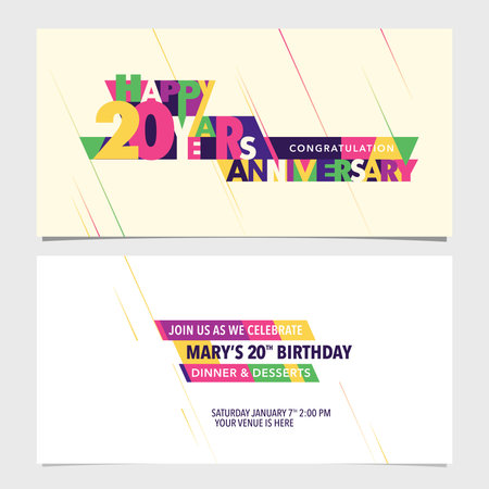 20 years anniversary invitation card vector illustration. Design template elementのイラスト素材