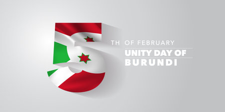 Burundi unity day vector banner, greeting card. Wavy flag in nonstandard design for 5th of February national holidayのイラスト素材