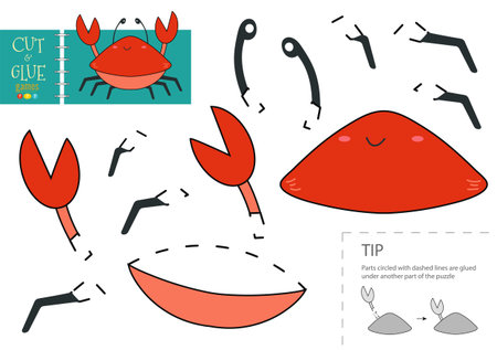 Cut and glue paper toy. Preschool kids vector educational worksheetのイラスト素材