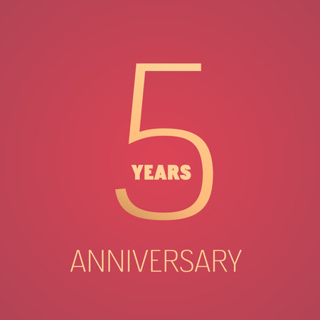 5 years anniversary vector logo, icon. Symbol with golden color number