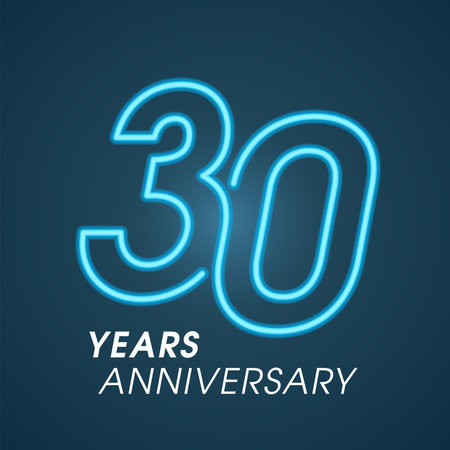 30 years anniversary vector logo, icon. Graphic design element with neon numberのイラスト素材