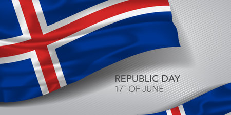 Iceland happy republic day greeting card, banner with template text vector illustrationのイラスト素材