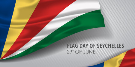Seychelles happy flag day greeting card, banner with template text vector illustrationのイラスト素材