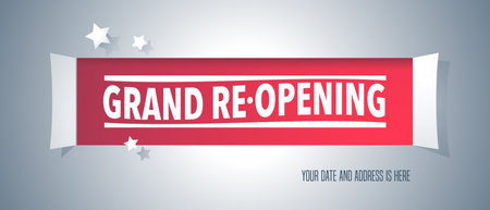 Grand opening or re opening vector background with window. Template design element for opening or re-opening event can be used as advertising banner or backdropのイラスト素材
