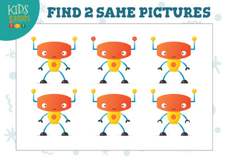 Find two same pictures kids game vector illustration.のイラスト素材