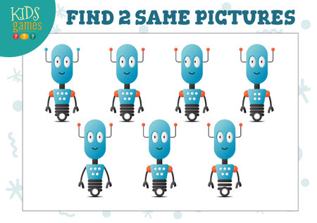 Find two same pictures kids puzzle vector illustration.のイラスト素材