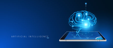 Artificial intelligence, brain abstract vector background, bannerのイラスト素材