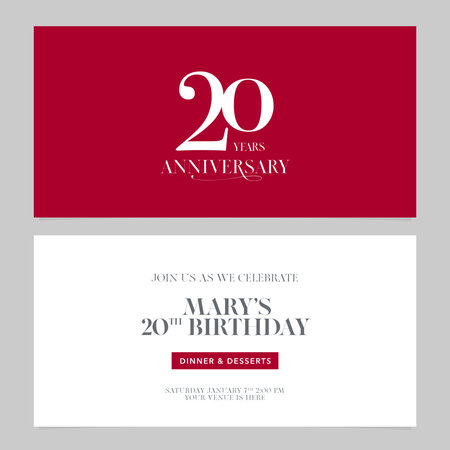 20 years anniversary invitation vector illustration. Graphic design double-sided templateのイラスト素材