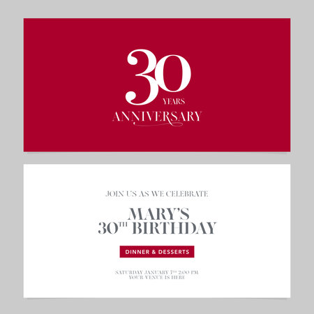 30 years anniversary invitation vector illustration. Graphic design double-sided templateのイラスト素材
