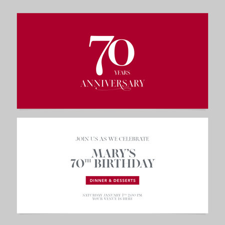 70 years anniversary invitation vector illustration. Graphic design double-sided templateのイラスト素材