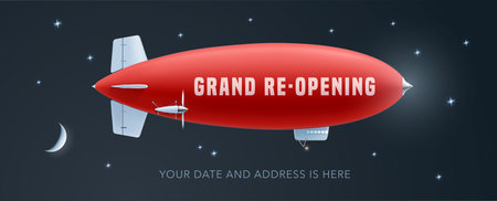 Vector retro blimp with wavy advertising banner for grand opening or re-opening illustrationのイラスト素材
