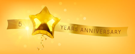 5 years anniversary vector icon. Graphic symbol with golden color balloonのイラスト素材