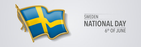 Sweden happy national day greeting card, banner with template text vector illustrationのイラスト素材