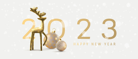 2023 Happy new year and merry christmas vector card, illustration or web background. Holiday and...
