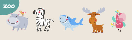 Set of cute vector animals for kids. Zoo and African charactersのイラスト素材