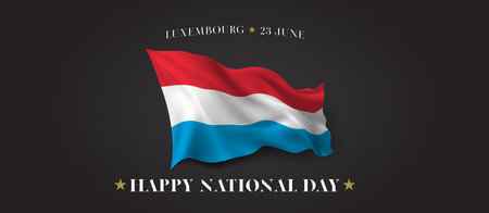 Luxembourg national day vector banner, greeting card. Luxembourgish wavy flag in 23rd of June patriotic holiday horizontal design with realistic flagのイラスト素材